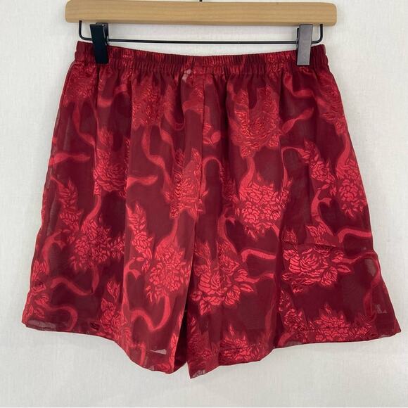 Vintage 80s Victoria Secret Red Pajama Set Small Sheer Metallic Floral Jacquard - Picture 7 of 11